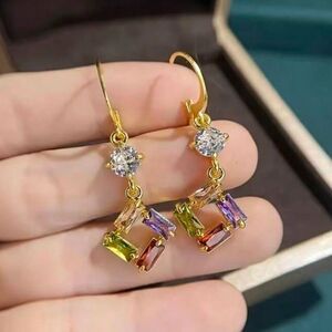 ✨ 🆕 ✨ Elegant 14k Gold Plated Geometry Design Paved Zirconia Earrings✨